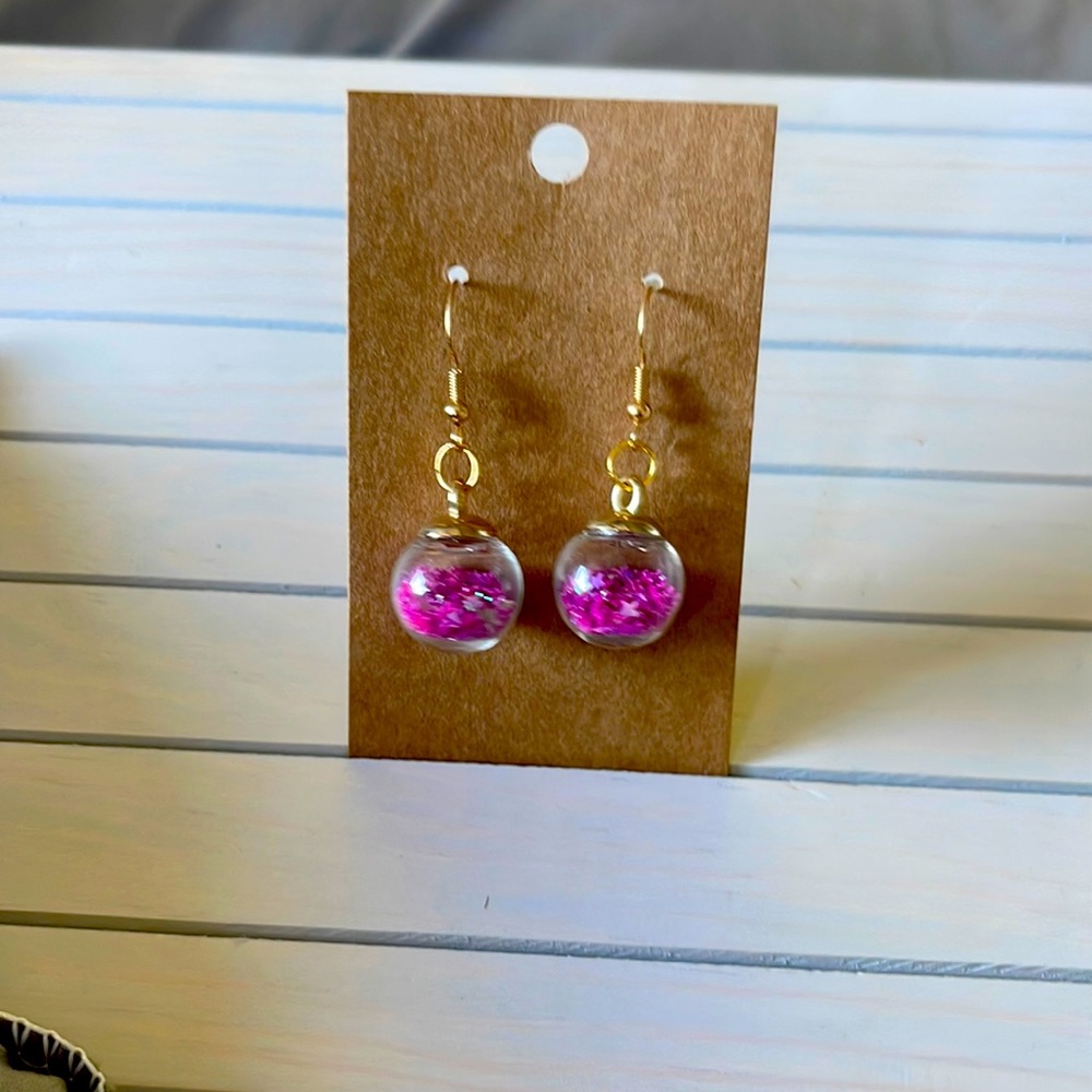 pink ornament glass earrings handmade